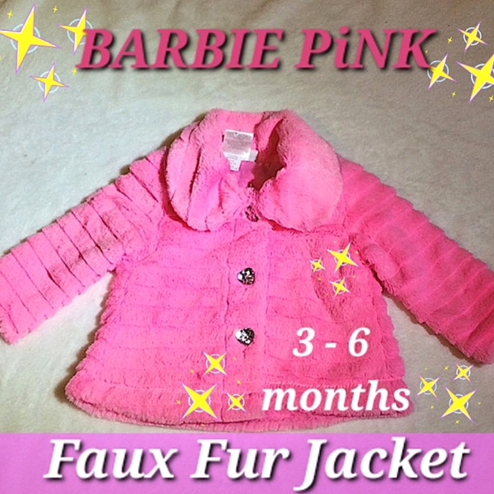 Barbie Pink Girls Muffin Baby Girls  Pink Faux Fur Jacket, 3-6 months